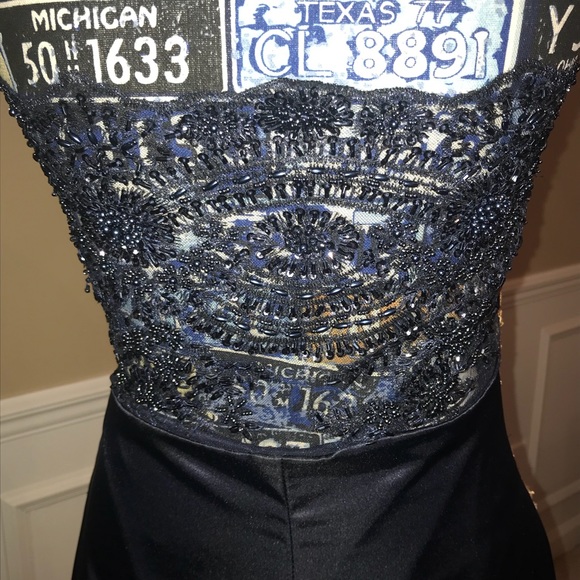 Floor length formal gown. Navy blue and gold - Picture 4 of 6